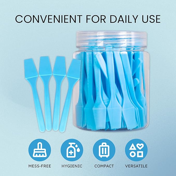 pana Brand Cosmetic Make Up Disposable Plastic 2.5Inch Spatulas Skin Care Facial Cream Mask Spatula (100 Pieces in a Container) (BLUE)