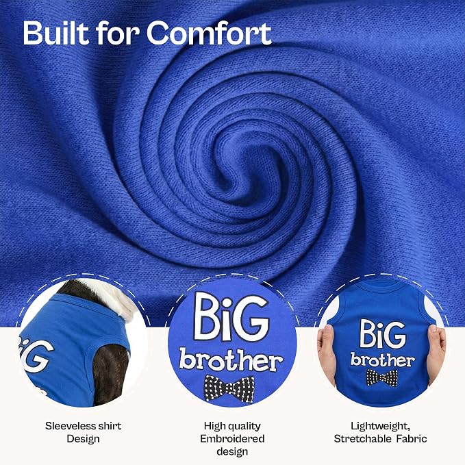 Parisian Pet Dog Shirt – 100% Cotton Shirts for Large Dogs – Blue Sleeveless Pet Clothes – Lightweight and Breathable Dog Apparel – Boy Big Brother Dogs Clothes - Stretchy Pet T Shirts