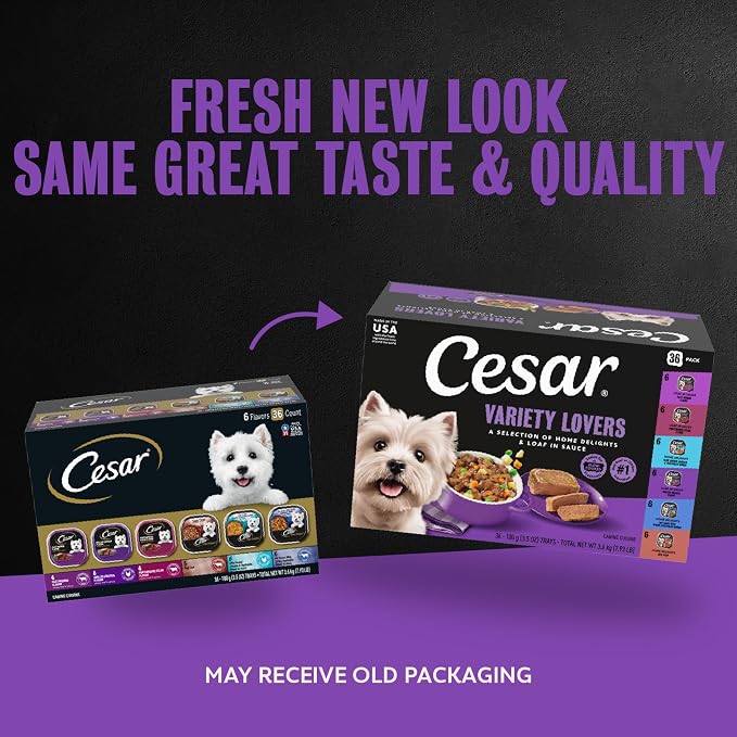 Cesar Home Delights & Loaf Wet Dog Food, Variety Lovers, 3.5 oz, 36 Count | Real meat #1 ingredient, slow-cooked for tender texture, no fillers or artificial flavors, easy to digest, easy peel trays