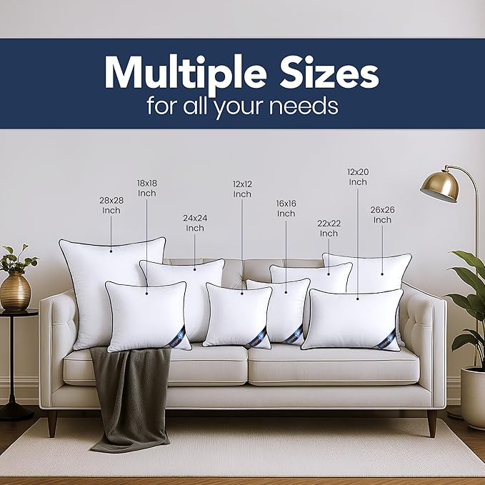 Utopia Bedding 12x20 Throw Pillow Inserts, Decorative Pillows, Pack of 4 | Piping Throw Pillows, Plush & Supportive, Aesthetic Cushion Sham Stuffer for Sofa, Office, Couch & Bed, Set of 4, White
