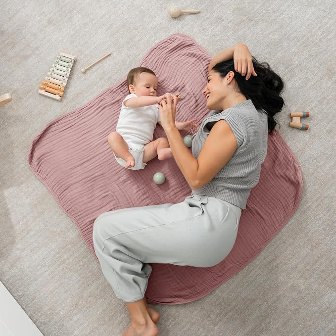 Comfy Cubs Muslin Baby Blanket 40" x 40" L - Swaddle Blankets Mauve | Soft, Lightweight, 6-Layer Cotton Breathable Baby Blankets - Comfortable, Gentle & Versatile Cotton Baby Blankets for Sleep