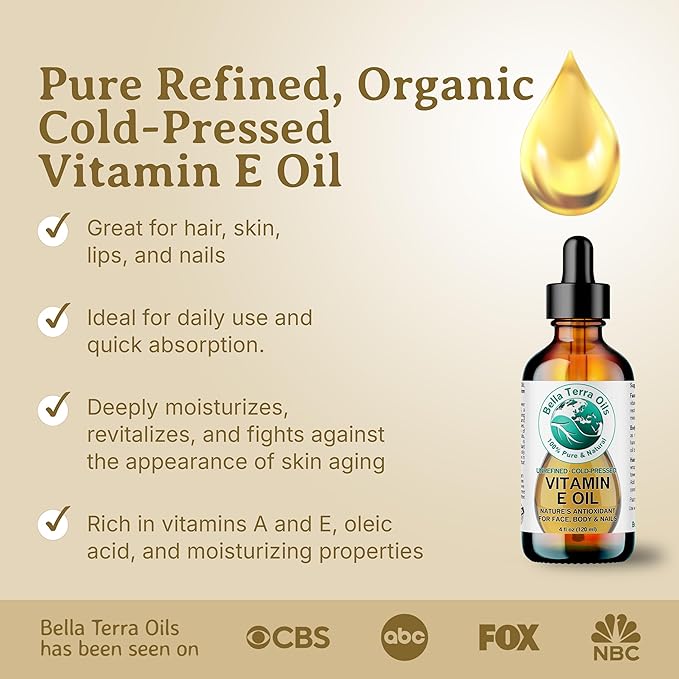 Bella Terra Oils - Organic Vitamin E Oil 16 oz - Premium D-Alpha Tocopherol Extract, Packed with Essential Nutrients & Fatty Acids, Elevate Your Skincare Ritual