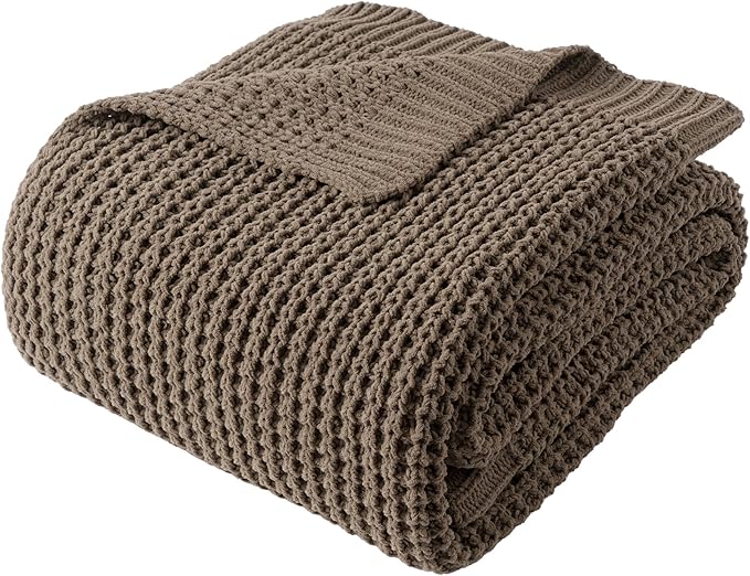 Knitted Waffle Throw Blanket , Camel Tan Throw Blanket for Couch 60x80in | Cozy Chunky Knit Throw Blanket Soft Warm Throws for Men Father Birthday Gifts, Modern Farmhouse Knitted Style