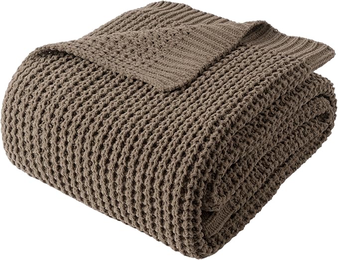 Knitted Waffle Throw Blanket , Camel Tan Throw Blanket for Couch 50"x60" | Cozy Chunky Knit Throw Blanket Soft Warm Throws for Men Father Birthday Gifts, Modern Farmhouse Knitted Style