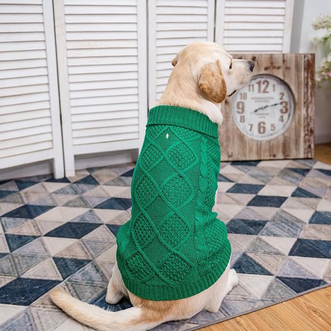 Mihachi Turtleneck Dog Sweater - Winter Coat Apparel Classic Cable Knit Clothes with Leash Hole for Cold Weather, Ideal Gift for Pet in New Year Green X-Large