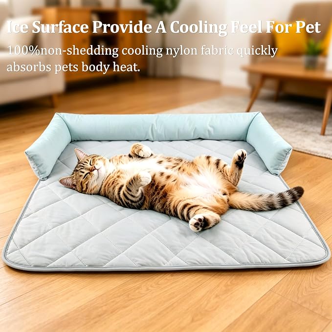 Cooling Blanket for Dogs, Dog Cooling Mat & Bed, Furniture Protector with Removable Washable Pillow, Durable & Breathable Pet Throw for Sofa, Car and Furniture Protector, Medium