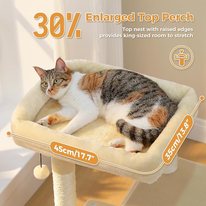 PAWZ Road Cat Tree, 35" Cat Tower with Dual Condos for Indoor Cats, Beige | cat tree tower with enlarged perch, scratching ramp, dual condos and large base for small & adult cats