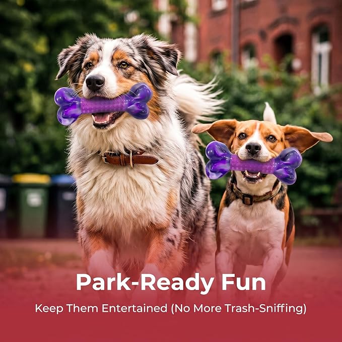 Tough Dog Toys for Aggressive Chewers Large Breed, Dog Chew Bone with Bacon Flavor, Pure Nylon Chew Toy for Medium Large Dogs, Bacon Flavor, Purple