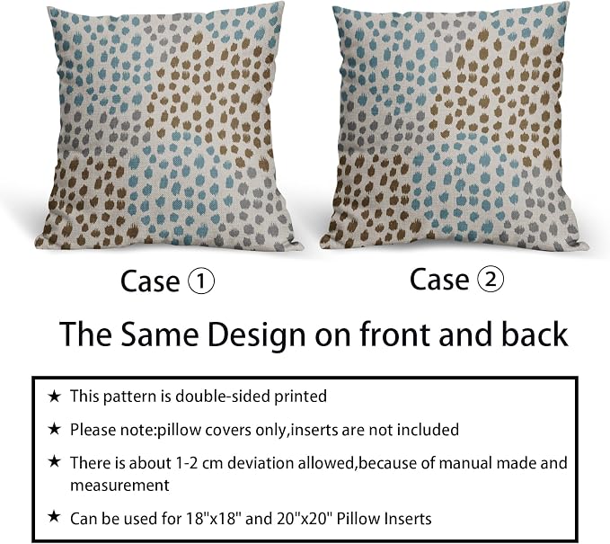 Brown Blue Pillow Covers 16x16 Set of 2 Boho Design Gray Polka Dot Throw Pillows Modern Art Trendy Print Decorative Outdoor Pillowcase Square Cushion Cover Linen Pillow Case for Home Sofa Couch Bed