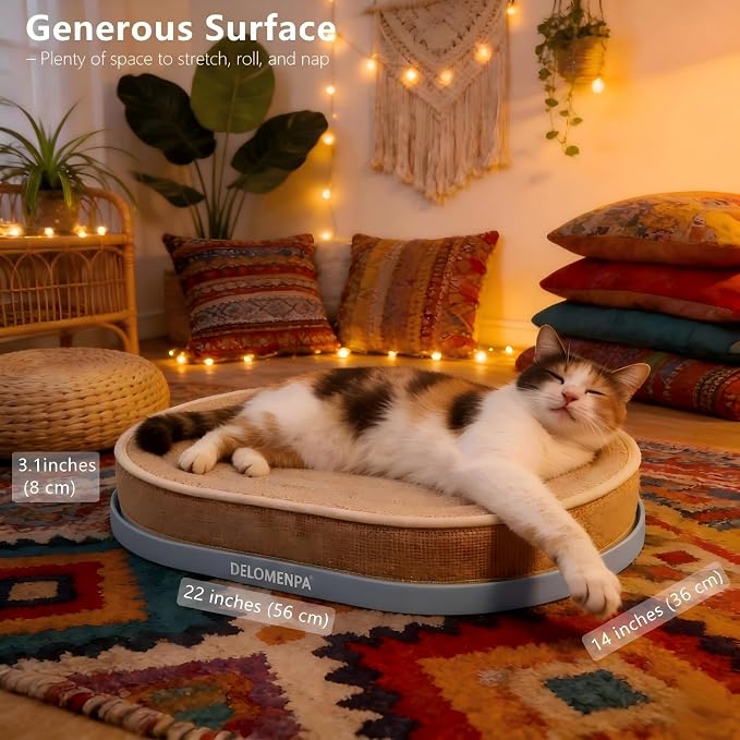 Large Sisal Cat Scratcher Lounge, 2-in-1 Cat Bed with Durable Base & Plush Foam Cushion, Non-Shedding Cat Scratching Pad for Indoor Cats,22"x14", No Mess Furniture Protector (Blue)