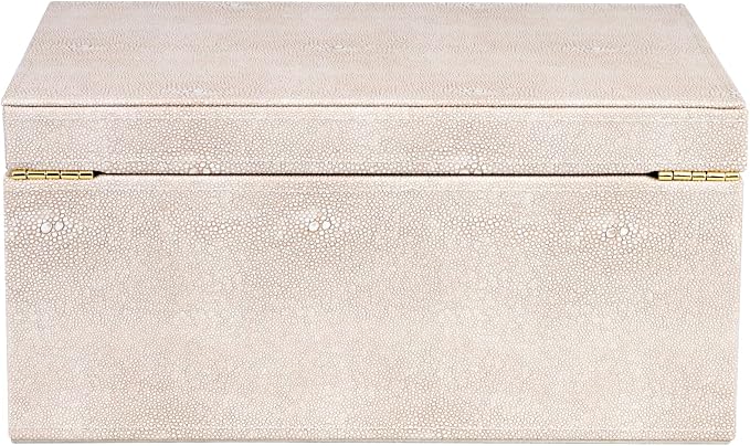 HofferRuffer Faux Leather Decorative Box, Large Wooden Structure Keepsake Box Accessory Organizer Jewelry Organizer with Hinged Lid, Storage Container for Home or Office (LightGrey Shagreen)
