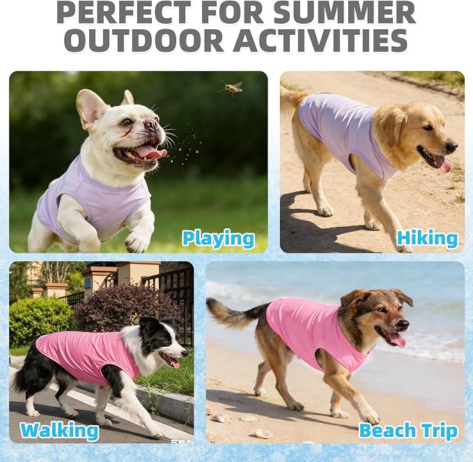 Cooling Sunblock Dog Clothes for Large Dogs, 2 Pack UPF50+ UV & Insect Protection Quick Dry Dog T Shirts for Outdoor, Anti-Hair Loss Breathable Sleeveless Pet Vest Tank Tops, Pink&Purple,XXXL