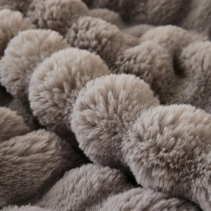 COOVA Faux Fur Throw Blanket for Couch, Cozy Soft and Fuzzy Plush Rabbit Fur Bubble Blanket for Sofa Bedroom Living Room, 60x80 Inches Grey