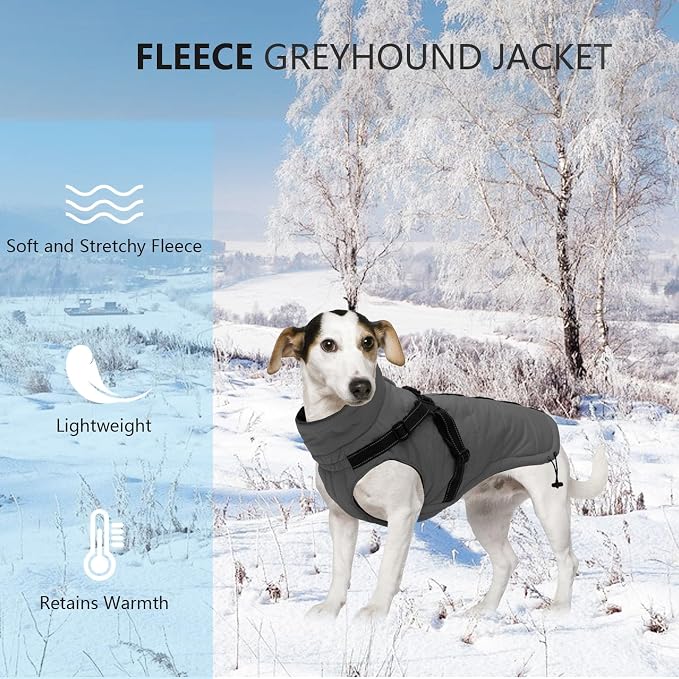 Winter Warm Coat Geyecete Waterproof Dog Winter Jacket with Harness Traction Belt,Pet Outdoor Jacket Autumn and Clothes for Medium, Small Dog-Gray-XS