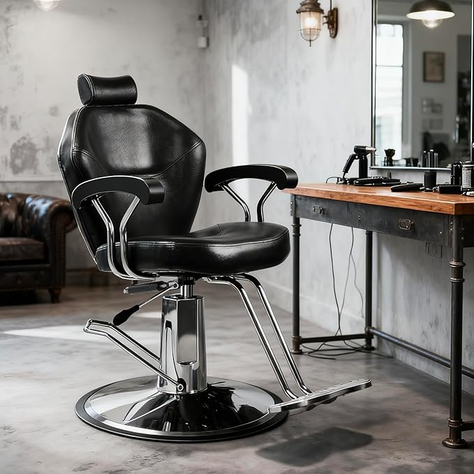 Barber Chair with Heavy Duty Hydraulic Pump, All Purpose 360 Swivel Reclining Salon Styling Chair, Durable Steel Frame Spa Beauty Equipment for Professional Barbershop Hair Stylists & Home Use