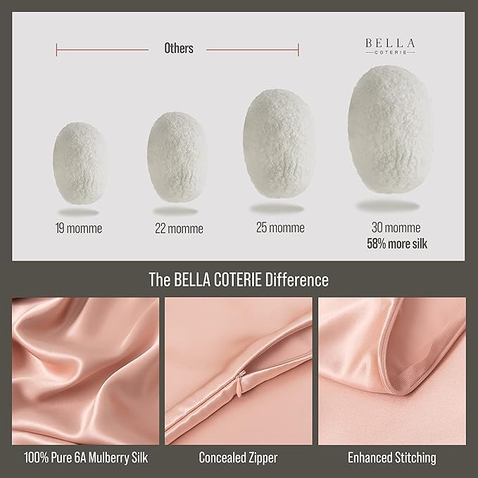 Bella Coterie Luxury Silk Pillowcase for Hair and Skin | 30 Momme | 100% Pure 6A Mulberry Silk | Super Soft | Perfectly Plush [King, Dusty Rose]