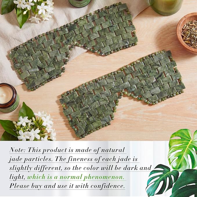 Hercicy 2 Pcs Jade Eye Mask Green Jade Stone Facial Cooling Mask for Alleviate Puffiness Face Massage Relax Eyes Relieve Migraine Meditation Beauty (Dark Green)