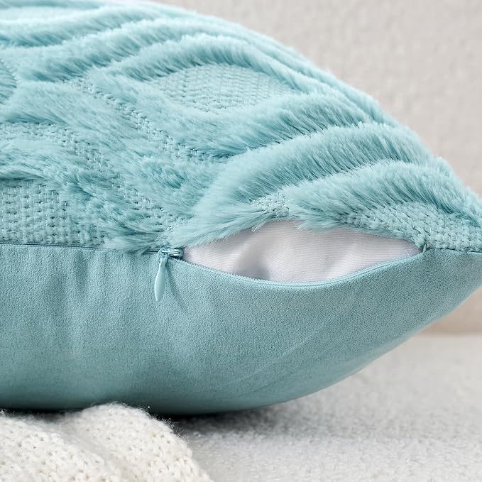 MIULEE Sky Blue Soft Plush Faux Wool Throw Pillow Covers 20x20 | Set of 2, Farmhouse Boho Home Decor, Decorative Cushion Covers for Sofa, Living Room, Bed