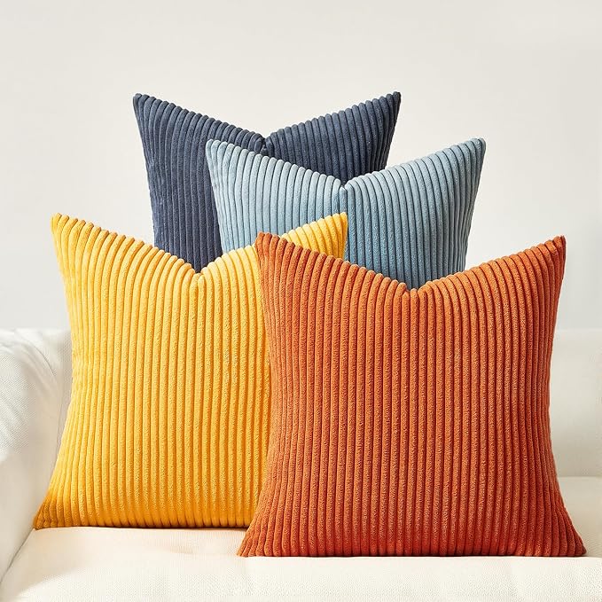 Topfinel Corduroy Pillow Covers 20x20 Blue and Orange Decorative Boho Pillow Covers for Couch Bed Accent Modern Pillowcase Sofa Livingroom Home Decor