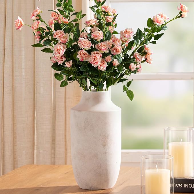 Mitt&Ditt Ceramic Flower Vase, 12.5 inch Tall Off-White Vase, Large Decorative Terracotta Vases, Farmhouse Rustic Pottery Vases for Home Decor, Living Room, Table