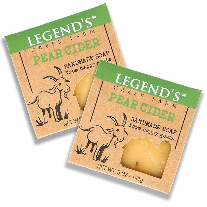 Legend's Creek Farm Goat Milk Soap - Cleansing Moisturizing Bar for Hands and Body - 5 Oz Creamy Lather, Nourishing, Gentle Natural Soap for Sensitive Skin (Pear Cider, Pack of 2)