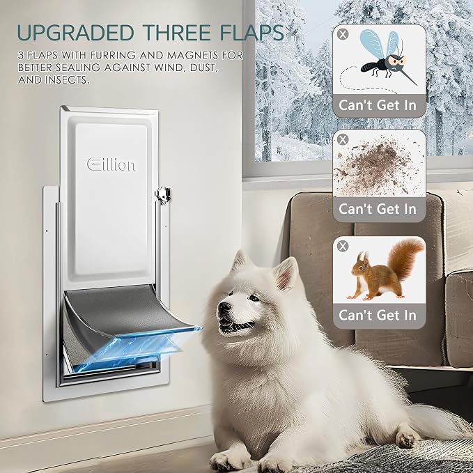 3-Flap Pet Door for Wall Dog Door for Wall Exterior, Large Doggie Door, All-Metal Frame, Metal Closing Panel and Telescoping Tunnel, Pets Up to100 Lb (Large Size)