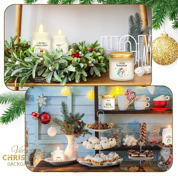 4 Pcs Christmas Scented Candles Gift Set 3.38 oz Mini Soy Wax Xmas Fresh Aromatherapy Holiday Jar Candle Gifts Christmas Tree Cookies Candy Cane Snowman Scent for Women Men