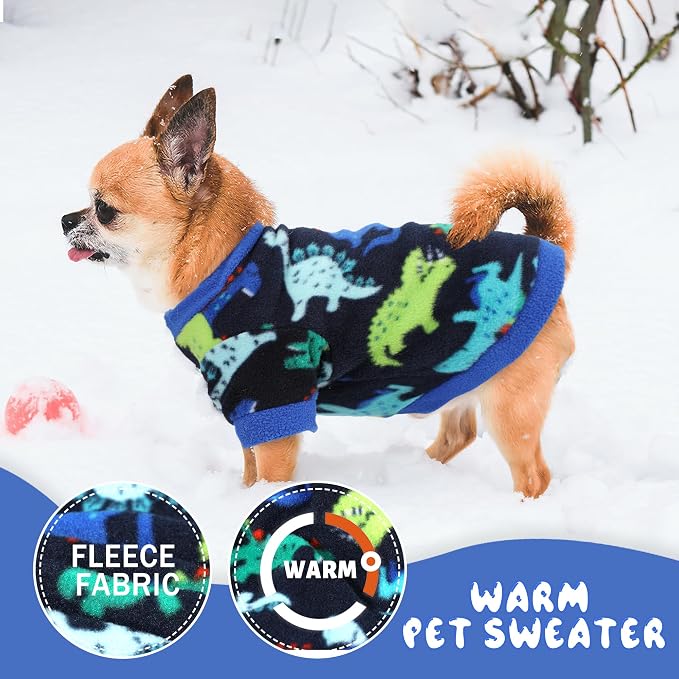 2 Pieces Dog Sweaters for Small Dogs Fleece Dog Clothes Soft Warm Puppy Sweater Doggie Coat for Winter Pet Cloting for Teacup Chihuahua Yorkie (Stars, Dinosaurs, XSmall)