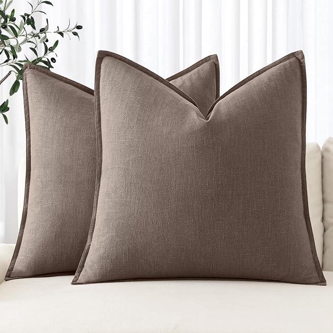 MIULEE Decorative Linen Pillow Covers 18x18 Inch Malt Ball | Boho Farmhouse Fall Autumn Couch Throw Pillows for Bed, Pack of 2 Accent Modern Pillowcases, Sofa Livingroom Home Decor