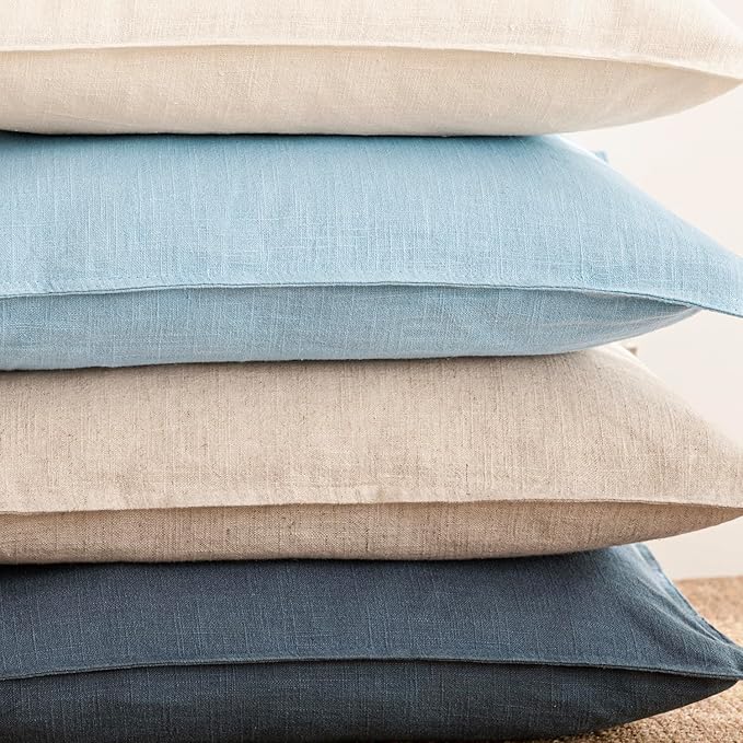 Foindtower Pack of 2, Decorative Linen Solid Throw Pillow Covers Soft Accent Euro Cushion Case Farmhouse Neutral Pillowcase for Chair Couch Sofa Bedroom Living Room Home Decor 26 x 26 Inch Light Blue