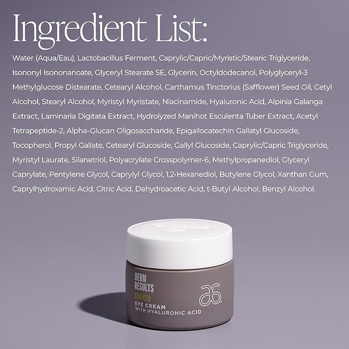 Arbonne DermResults Advanced Eye Cream with Hyaluronic Acid – Hydrating Under Eye Cream – Gentle Formula for All Skin Types 0.5 oz (15 g)