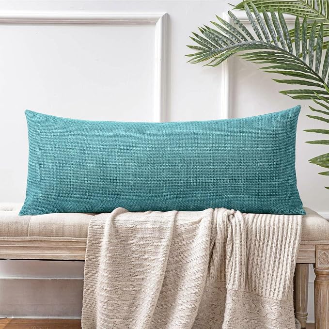 OTOSTAR Linen Throw Pillow Cover Set of 1 Decorative Long Lumbar Pillowcase Rectangle Cushion Cover 14x36 Inch for Home Decor Sofa Bedroom Car 35 x 90CM Turquoise