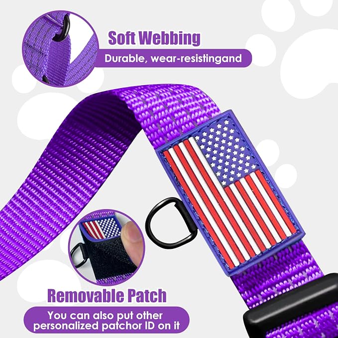 Martingale Dog Collar Reflective NO Pull with USA Flag, M, Purple