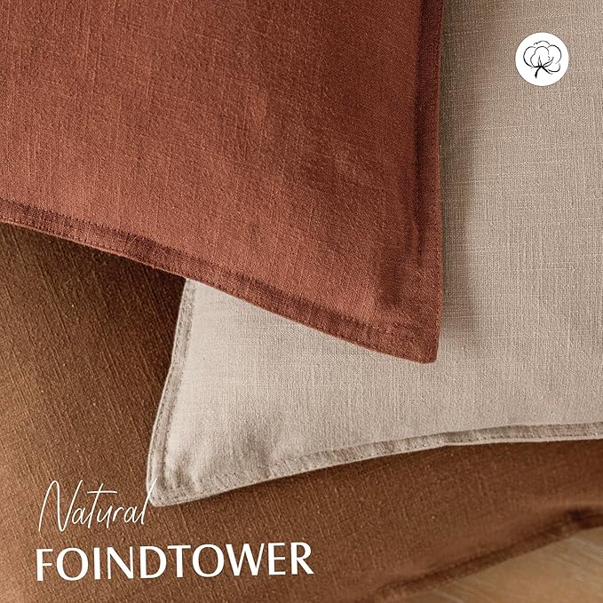 Foindtower Pack of 2, Decorative Linen Solid Throw Pillow Covers Accent Lumbar Cushion Case Boho Farmhouse Pillowcase for Chair Couch Sofa Bedroom Living Room Home Decor 12 x 20 Inch Fall Rust Orange