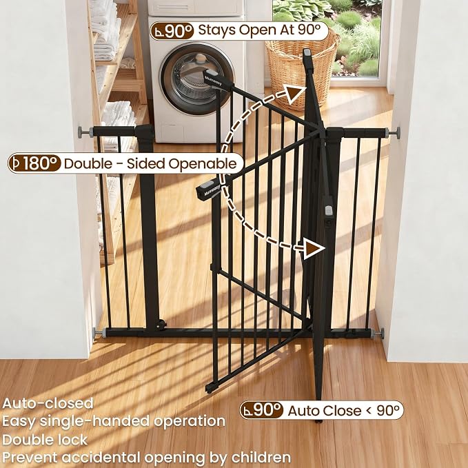 Mumeasy 36" Extra Tall Baby Gate for Stairs, 29.7-43" Auto Close Dog Gate