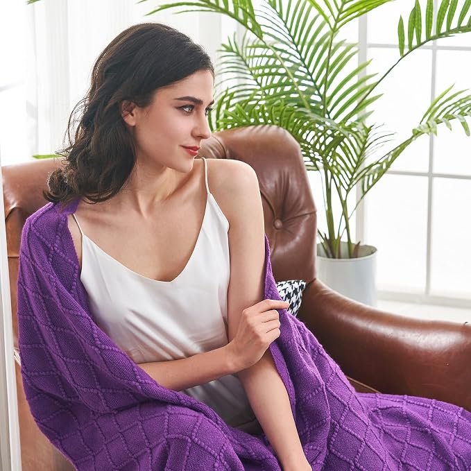 inhand Purple Knitted Throw Blanket for Couch and Bed, 50"x60" | Gifts for Mom from Daughter Son, Soft Lightweight with Tassels, Farmhouse Warm Decorative Blanket for Women, Cozy Knit