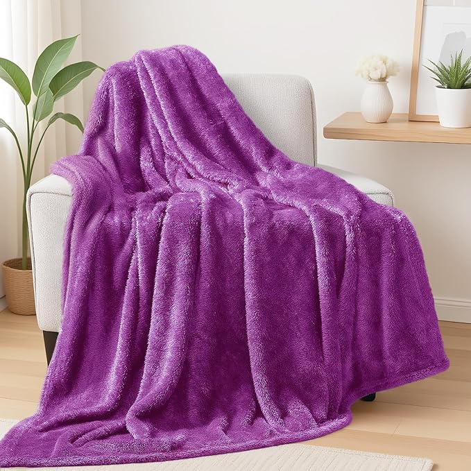Exclusivo Mezcla Fuzzy Large Fleece Throw Blanket for Couch, Purple | 50x70 Inches, Super Soft and Cozy Throw, Plush Fluffy Blanket for Sofa, Bed, Bedroom, Home Decor, All Season