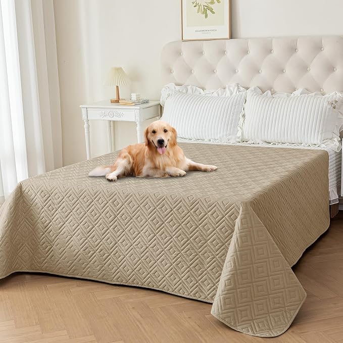2026 Waterproof Dog Bed Blanket (82"x82") Comfy Couch Sofa Mat for Dog Pets with Anti-Slip Back, Universal Incontinence Lightweight Liner Pad for Furniture Car Picnic etc Durable Washable, Khaki