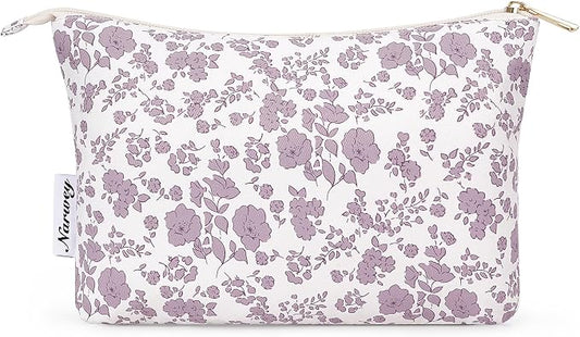 Narwey Small Makeup Bag for Purse Travel Makeup Pouch Cosmetic Bag Zipper Pouch Bags for Women (Dusty Pink Flower)