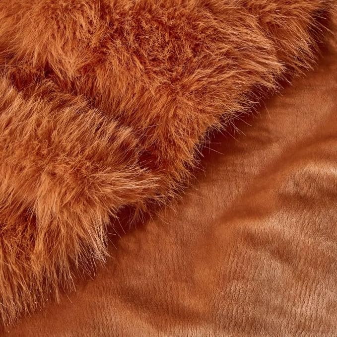 Luxury Fluffy Faux Fur Throw Blanket,Thick Fluffy Silky Fuzzy Cozy Blanket,Plush Blankets for Couch, Sofa, Chair, Bed-Burnt Orange,50x60 Inches