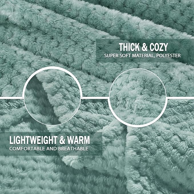 Exclusivo Mezcla Large Waffle Fleece Throw Blanket for Couch, Celadon | Lightweight Soft Blanket for Sofa, Bed, Living Room, Plush Fluffy Throw for Home Decor, Travel, All Season, 50x70 Inches