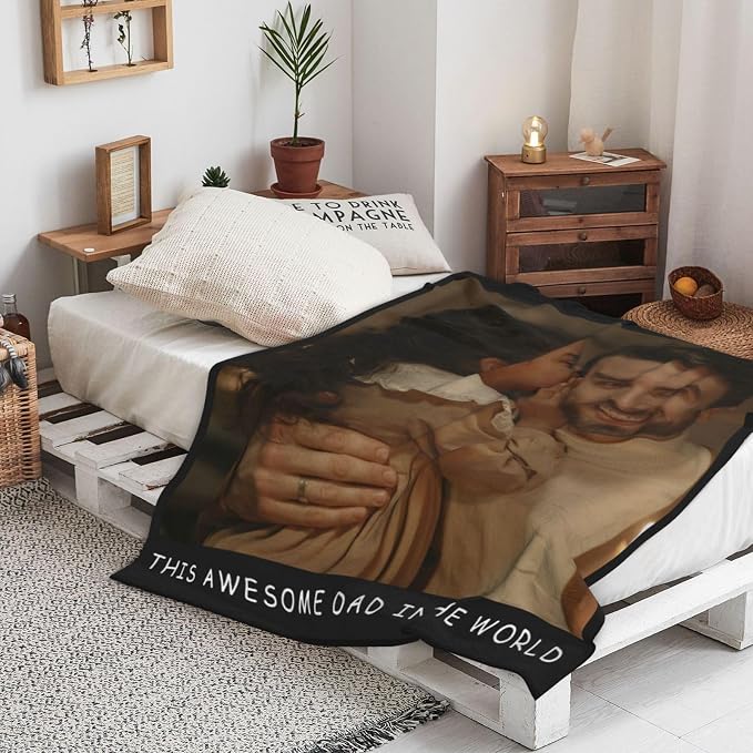 Fathers Day Birthday Gift for Dad Custom Blanket with 1 Photo & Text, Personalized Blankets with Picture to My Dad, HD Printing Customized Flannel Throw Blanket Gifts for Best Daddy Grandpa Ever