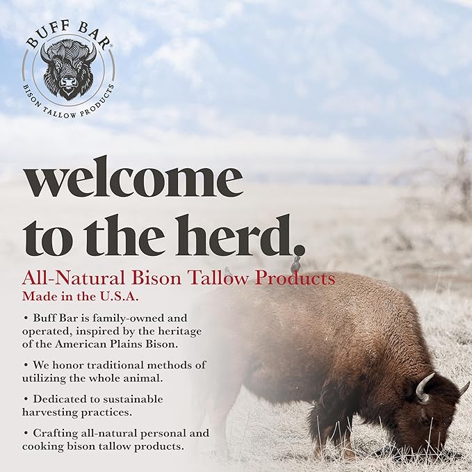 BUFF BAR Pure Bison Tallow Salve, Unscented, 1 Pack - No Irritating Ingredients, Simple & Clean, Body Butter, Full Body Hydration, Replaces Lotion, For Cracked, Dry, Itchy, Irritated Skin