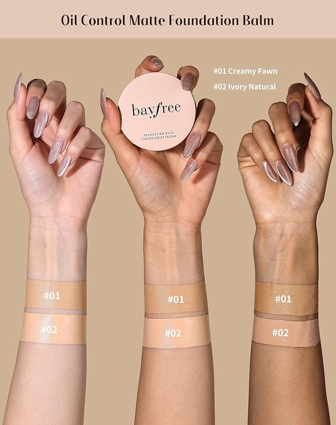 bayfree Tinted Moisture Foundation Balm, All-Day Wear Full Coverage Foundation, Hydrating & Weightless, Sweatproof & Humidity-Resistant, Buildable Natural Finish, Vegan Korean Makeup