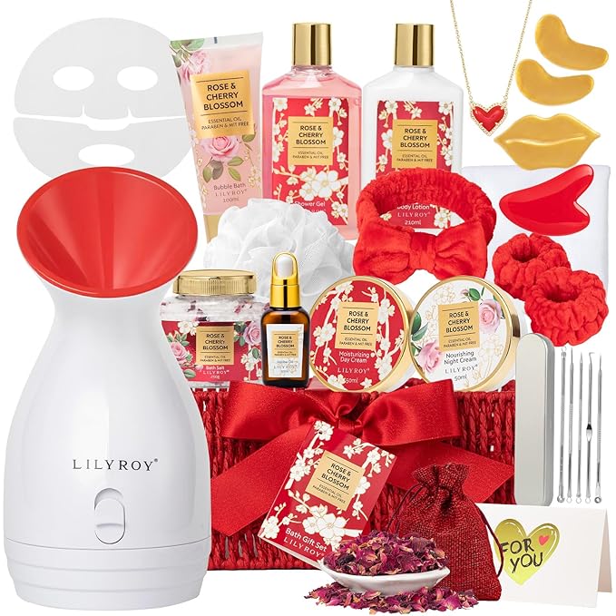 Mothers Day Gifts for Women - 27 Pcs Bath and Body Gifts Basket Set, Rose Spa Gifts Set Skin Care Set for Women, Gift Baskets Set for Mom | Gifts for Birthday, Christmas Gift, Valentines Day Gift