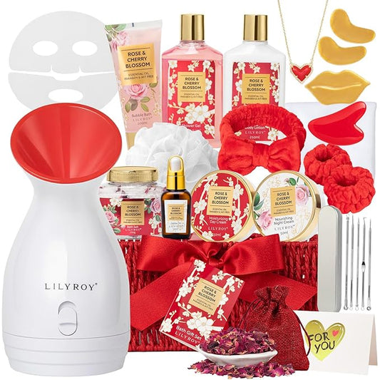 Mothers Day Gifts for Women - 27 Pcs Bath and Body Gifts Basket Set, Rose Spa Gifts Set Skin Care Set for Women, Gift Baskets Set for Mom | Gifts for Birthday, Christmas Gift, Valentines Day Gift