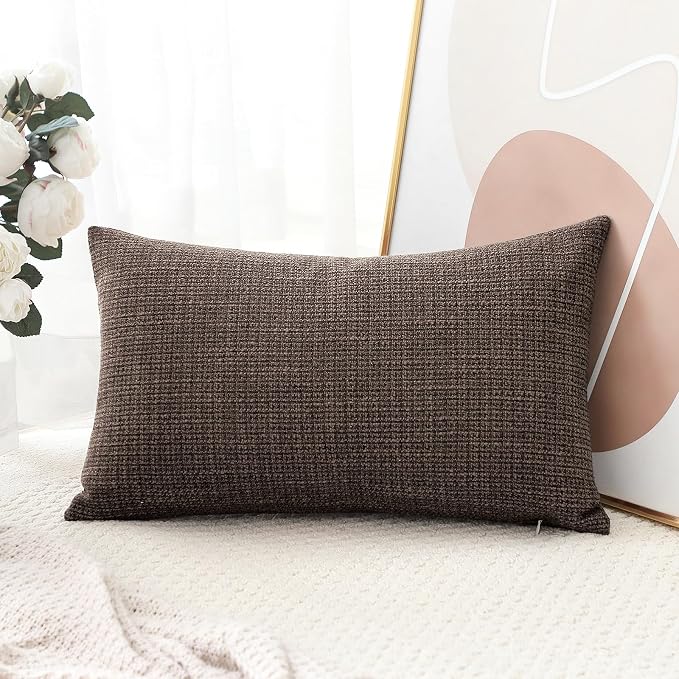 OTOSTAR Linen Throw Pillow Cover Set of 1 Decorative Lumbar Pillowcases Cushion Covers 12x20 Inch for Home Decor Sofa Bedroom Car 30 x 50CM Dark Brown