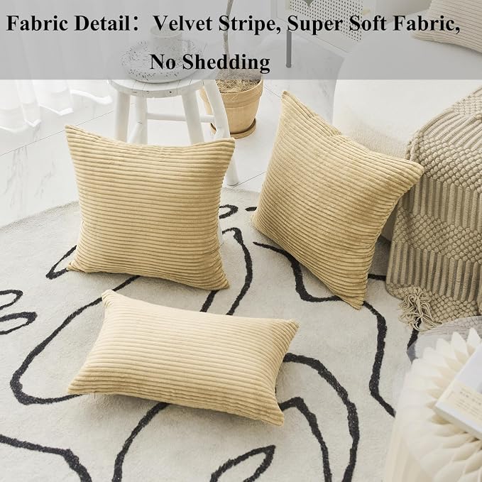 Home Brilliant Striped Corduroy Euro Sham Cover for Bedroom Living Room 24x24 Throw Pillow Cover for Bed Sofa Summer Decor, 24 x 24 inch (60cm), Taupe