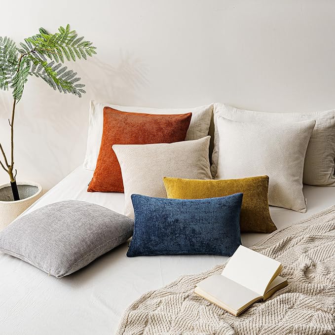 a moment Pack of 2 Decorative Chenille Throw Pillow Covers with Twill Cushion Covers for Sofa Living Room Couch Bed 24x24 Inch Blue