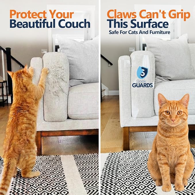 Cat Scratch Furniture Protector, 8-Pack Couch Protector from Cat Claws - Pre-Cut Clear Anti-Scratch Tape Sheets for Sofa Corner, Door & Wall, One-Sided Cat Deterrent
